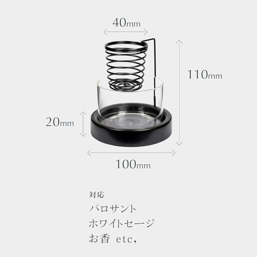 ガラス製お香ホルダーの幅100mm、高さ110mm、ホルダー径40mmのサイズ図