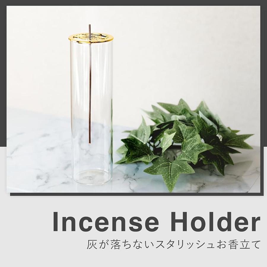 DANNY LIB 円筒形ガラス製お香立て|ゴールドのサイズと仕様を示す画像
