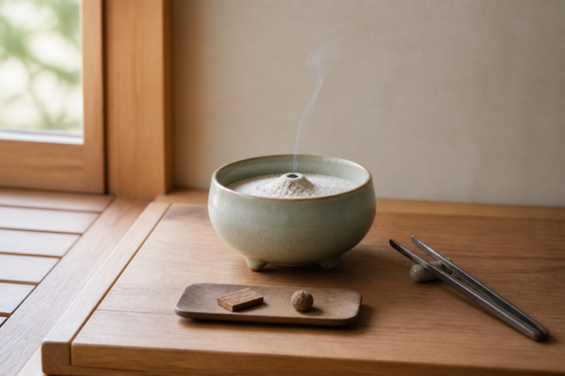 空薫で香木を温める香炉と香炉灰・火箸
