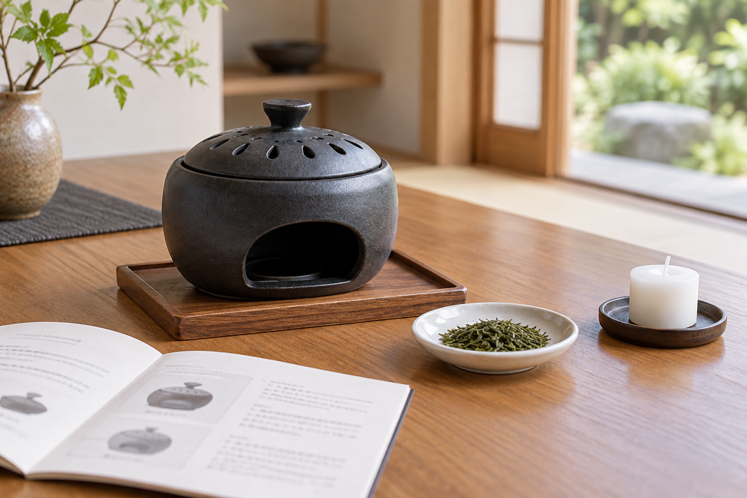 茶香炉・茶葉・説明書を安全に確認するイメージ