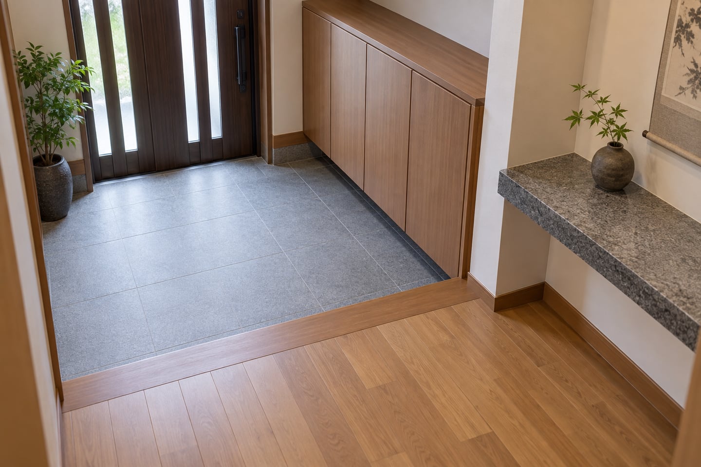 扉と歩く動線に十分な空間がある玄関のイメージ
